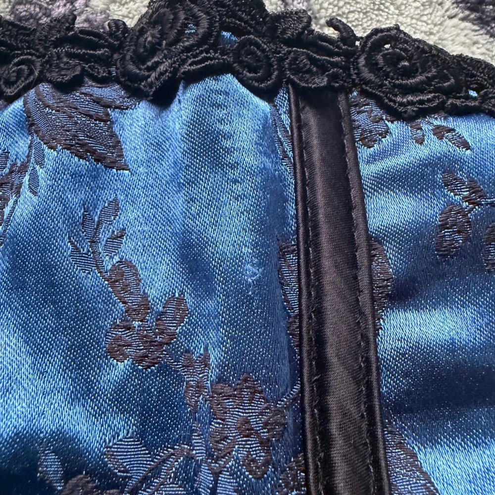 Shirley of Hollywood Vintage 90s Y2K Blue Floral Gothic Corset Bustier Top 36 - Picture 9 of 10